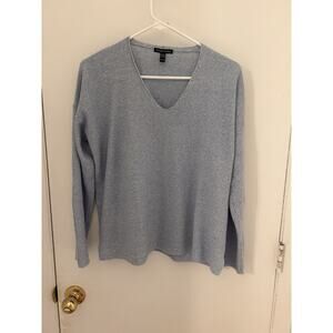 Eileen Fisher Organic Linen Cotton Blend V Neck Long Sleeve Sweater XXS Blue